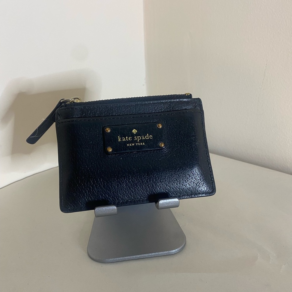 Kate Spade Card Holder, black / gold, zip pocket, small wallet case